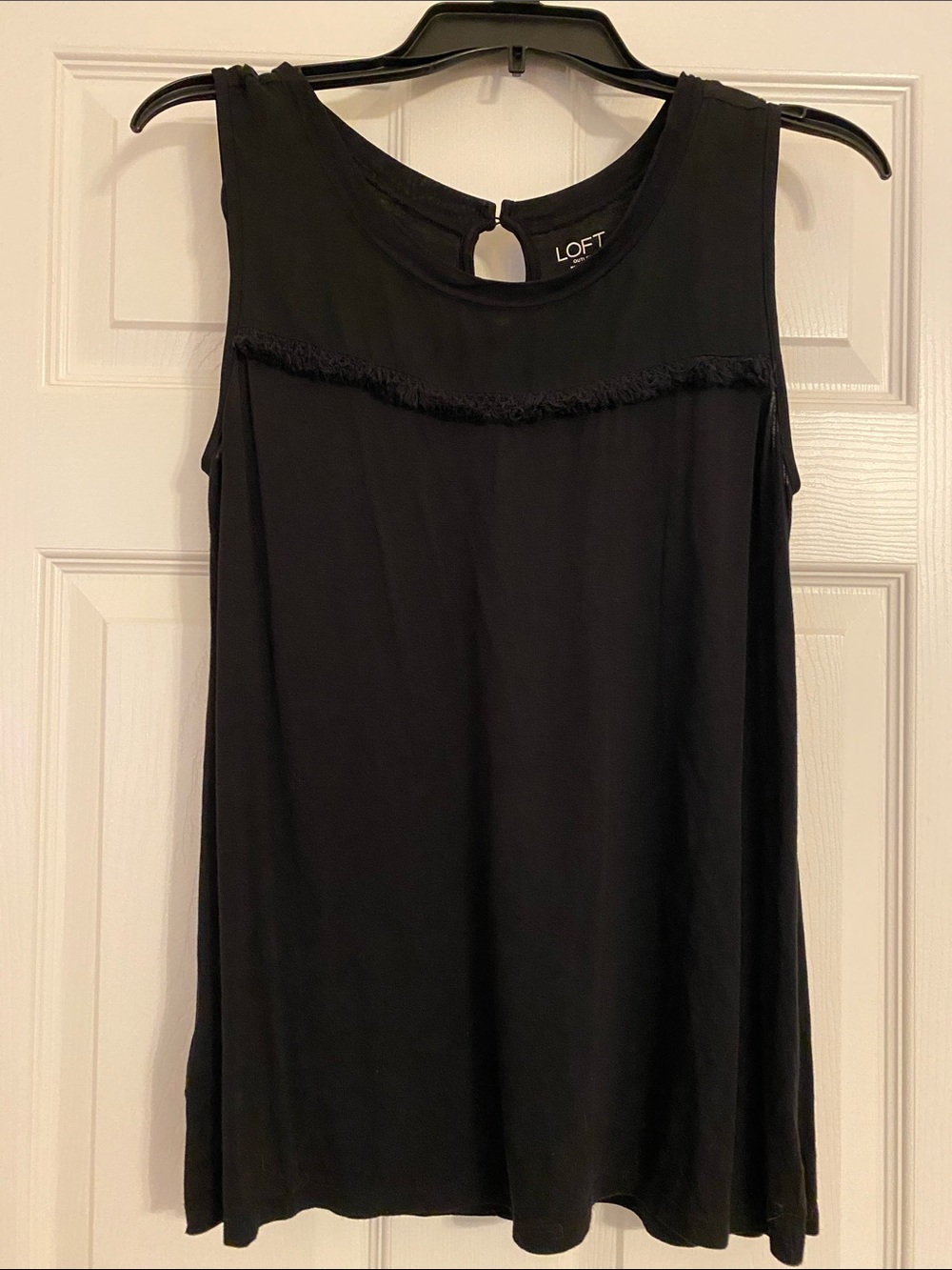 LOFT Black Fringe-Trim Sleeveless Tank